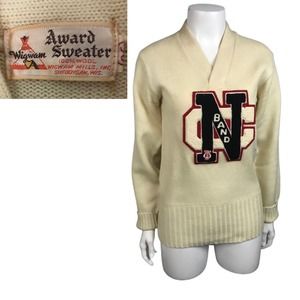 1960s Wool Band Letterman Pullover School Sweater / Women’s XS/S *